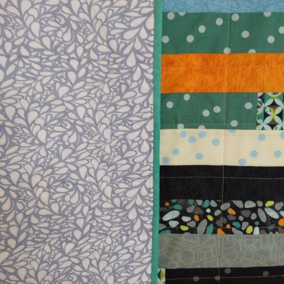 BN HANDMADE JELLY ROLL QUILT AQUA, GREY, BLACK, YELLOW, ORANGE, GREEN BLUE - Picture 6 of 6